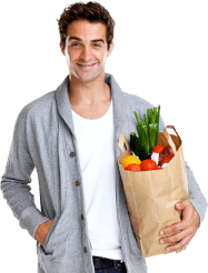 Image of a man with a paper bag with groceries Image of a man with a paper bag with groceries