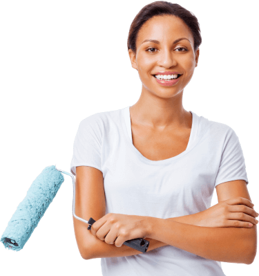Image of a woman with a paint roller  Image of a woman with a paint roller