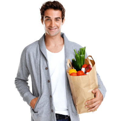 Image of a man with a paper bag with groceries